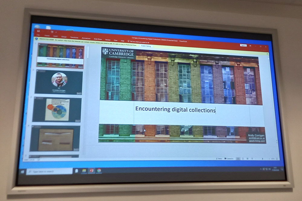 A photo of Andy’s opening presentation slide.
