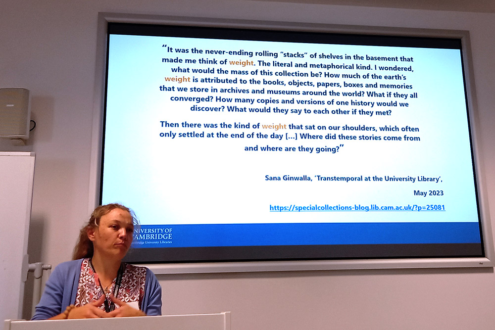 Image: Sally Kent discusses the weight of archives.
