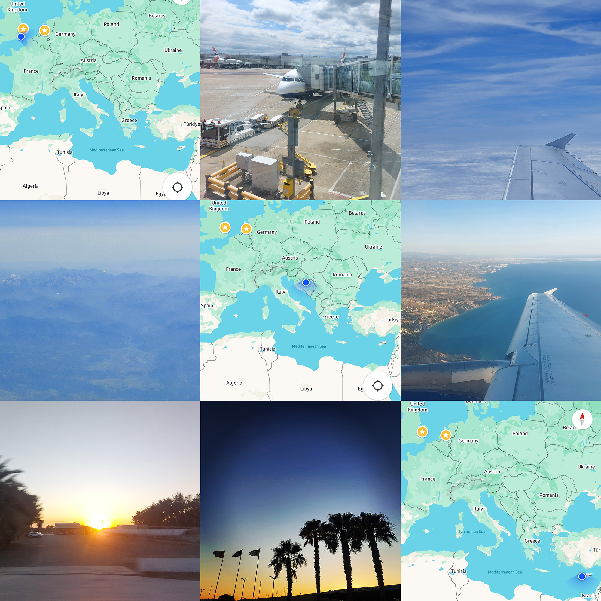 Image: Collage of images from the journey from Cambridge to Limassol