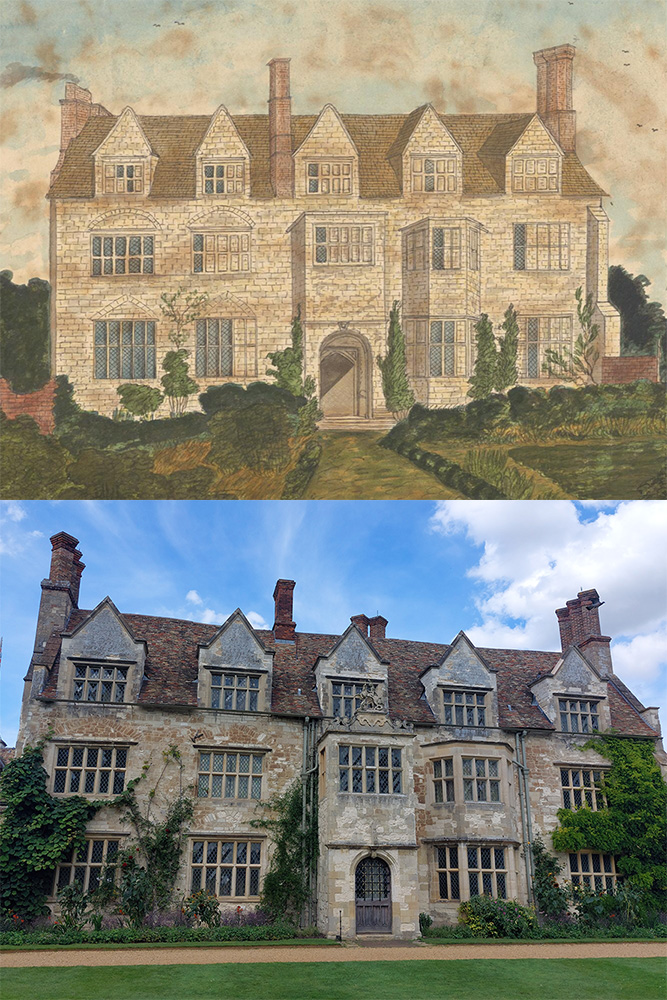 Image: A painting of Anglesey Abbey by Richard Relhan looks very similar to how it still looks today - a priory converted into a Jacobean style house around 1600.