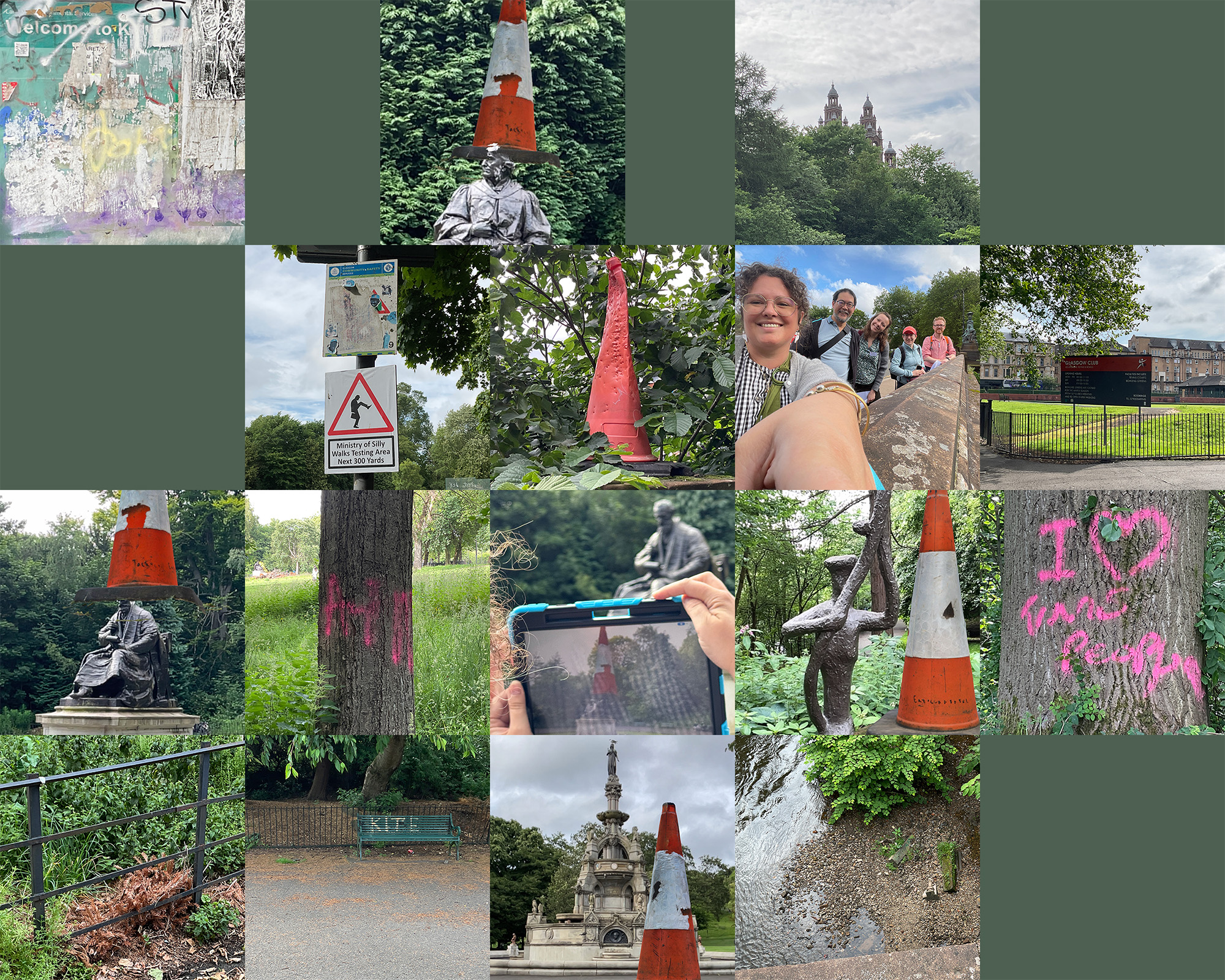 Image: A collage of photos taken by Team 1 on their dérive to Kelvingrove Park