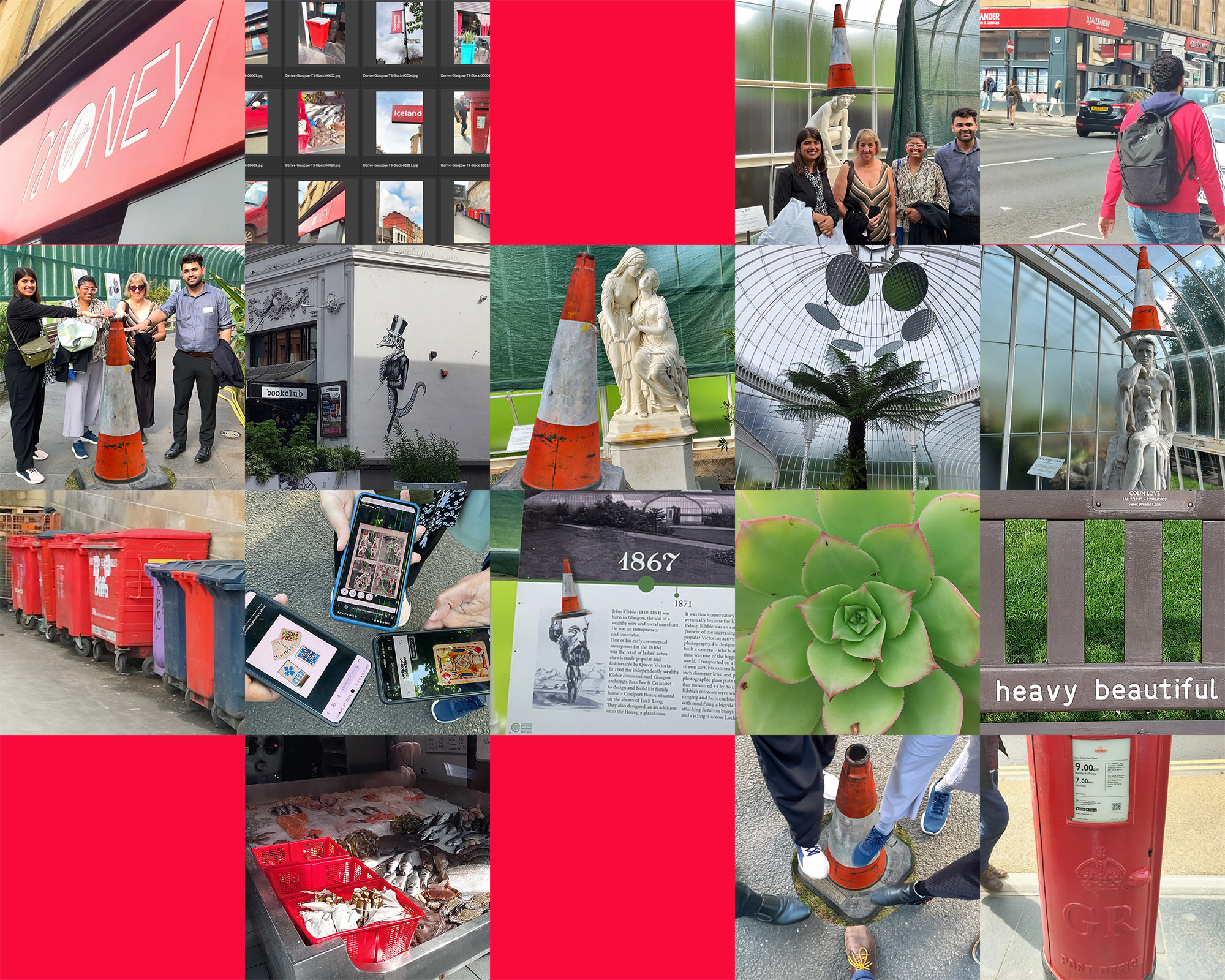 Image: A collage of photos taken by Team 3 on their dérive to the Kibble Palace in Glasgow Botanic Garden